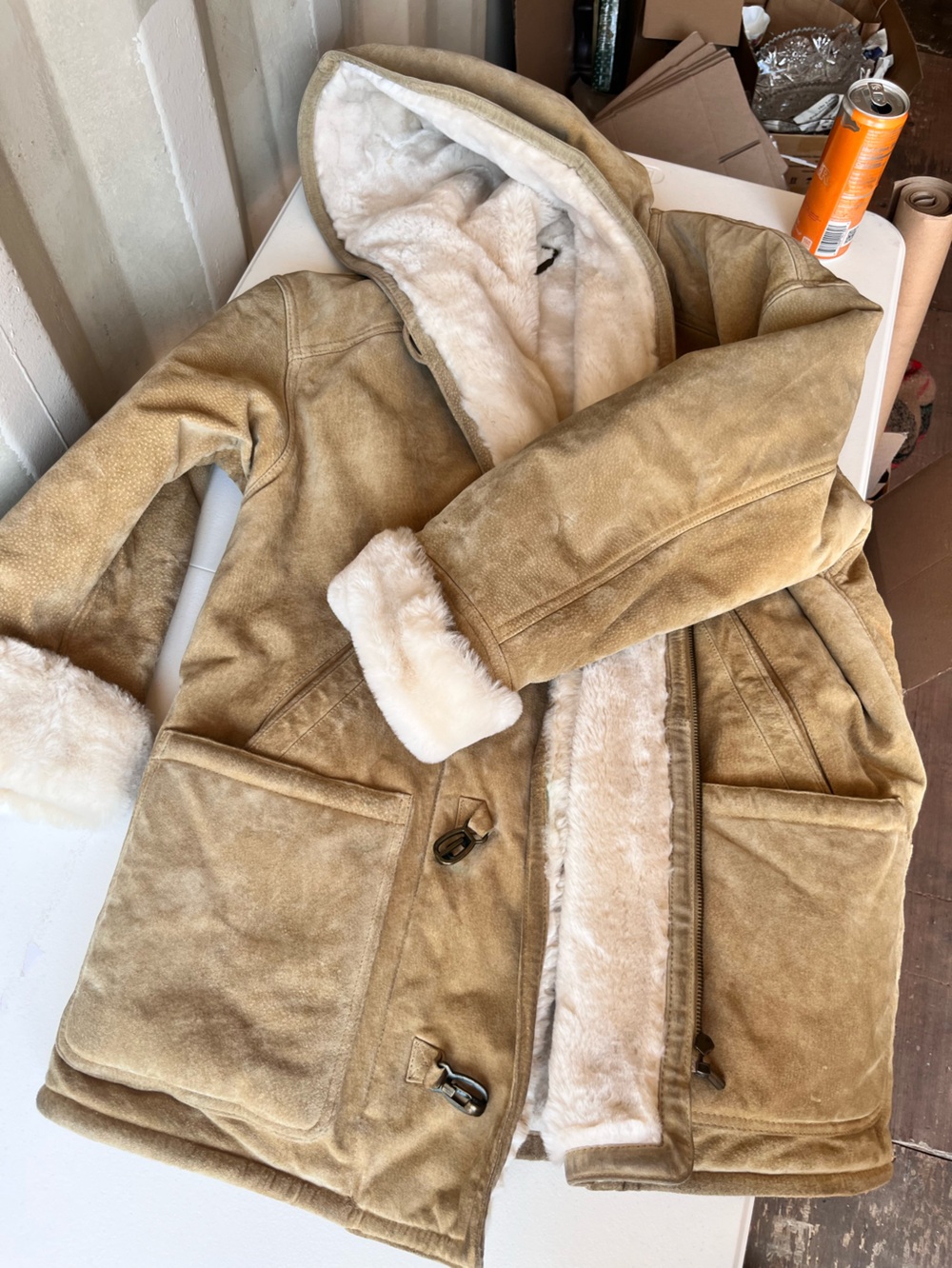 Gallery Camel Faux Shearling Hooded Coat